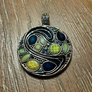 Lia Sophia, silver based slide with green and navy stones